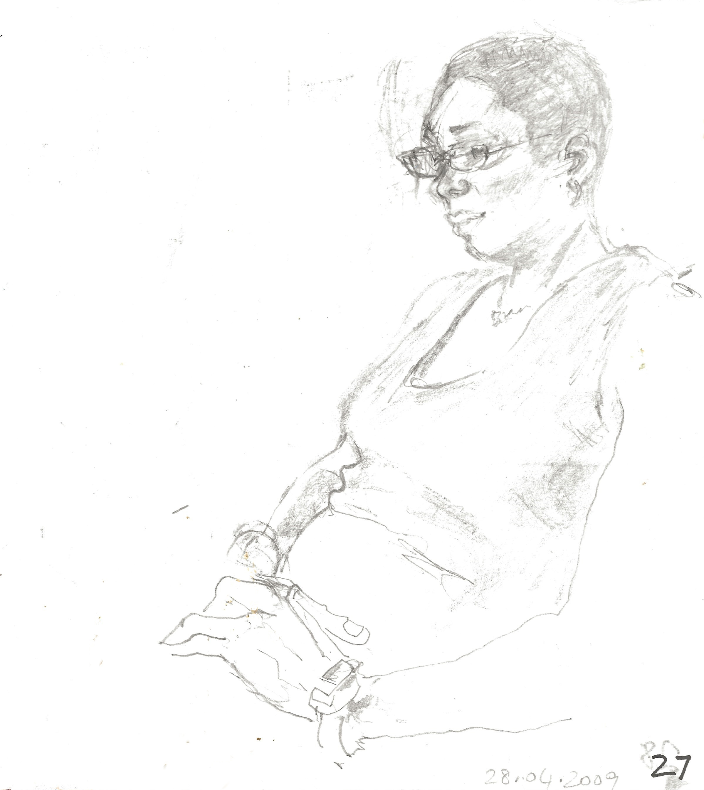 Seated figure 2009 drawing by Mary Adam