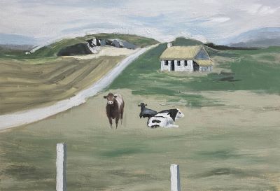 Landscape with cows, acrylic on canvas